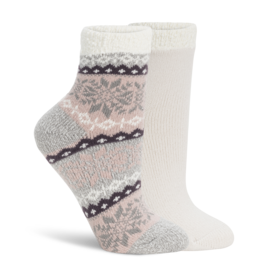 Lemon Loungewear 2Pk Non Terry Snow Day Double Layer Crew Socks - Pink Brown