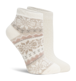 Lemon Loungewear 2Pk Non Terry Snow Day Double Layer Low Cut Socks - Taupe