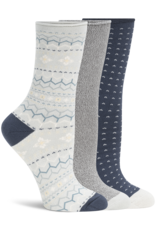 Lemon Loungewear 3Pk Non Terry Pillow Polytam Recycled Crew Socks - Blue Combo