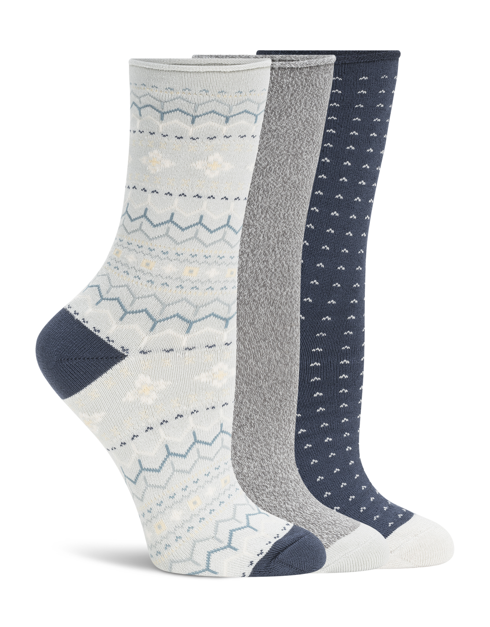 Lemon Loungewear 3Pk Non Terry Pillow Polytam Recycled Crew Socks - Blue Combo