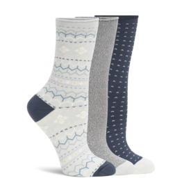 Lemon Loungewear 3Pk Non Terry Pillow Polytam Recycled Crew Socks - Blue Combo