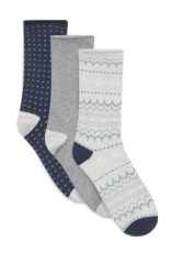 Lemon Loungewear 3Pk Non Terry Pillow Polytam Recycled Crew Socks - Blue Combo