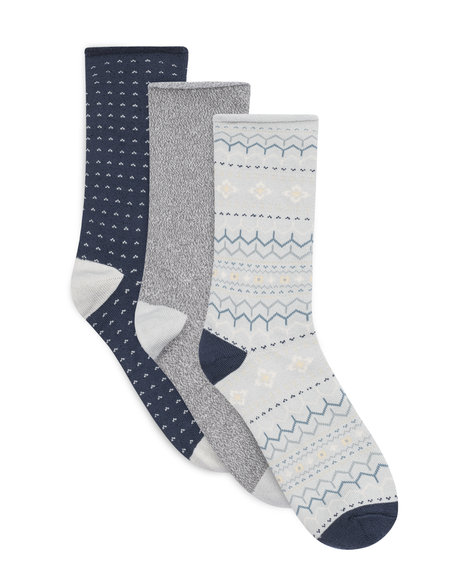 Lemon Loungewear 3Pk Non Terry Pillow Polytam Recycled Crew Socks - Blue Combo