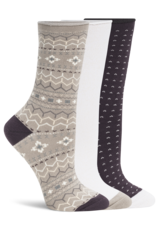 Lemon Loungewear 3Pk Non Terry Pillow Polytam Recycled Crew Socks - Purple Brown