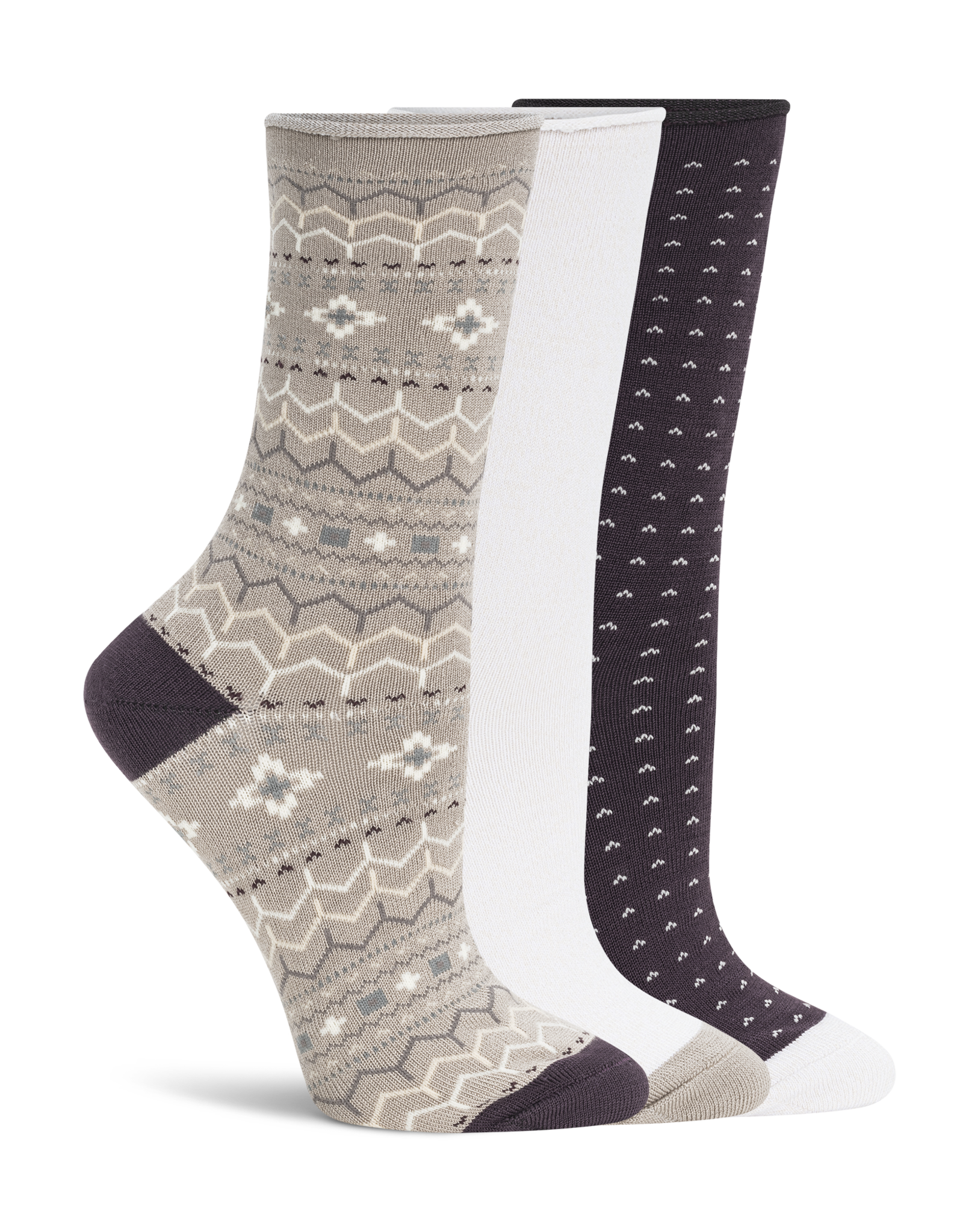 Lemon Loungewear 3Pk Non Terry Pillow Polytam Recycled Crew Socks - Purple Brown