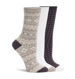 Lemon Loungewear 3Pk Non Terry Pillow Polytam Recycled Crew Socks - Purple Brown