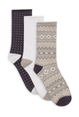 Lemon Loungewear 3Pk Non Terry Pillow Polytam Recycled Crew Socks - Purple Brown