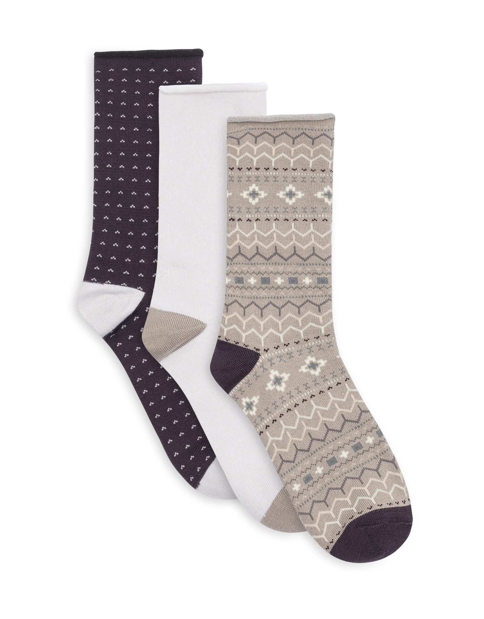 Lemon Loungewear 3Pk Non Terry Pillow Polytam Recycled Crew Socks - Purple Brown