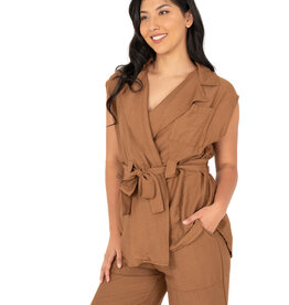 M Made in Italy Linen Wrap Sleeveless Jacket