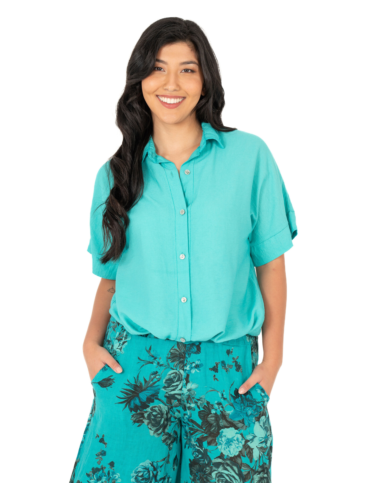 M Made in Italy Viscose Blouse w Tie at Hem
