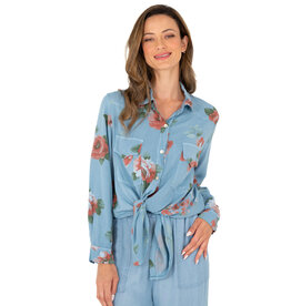 M Made in Italy Floral Printed Tencel Blouse