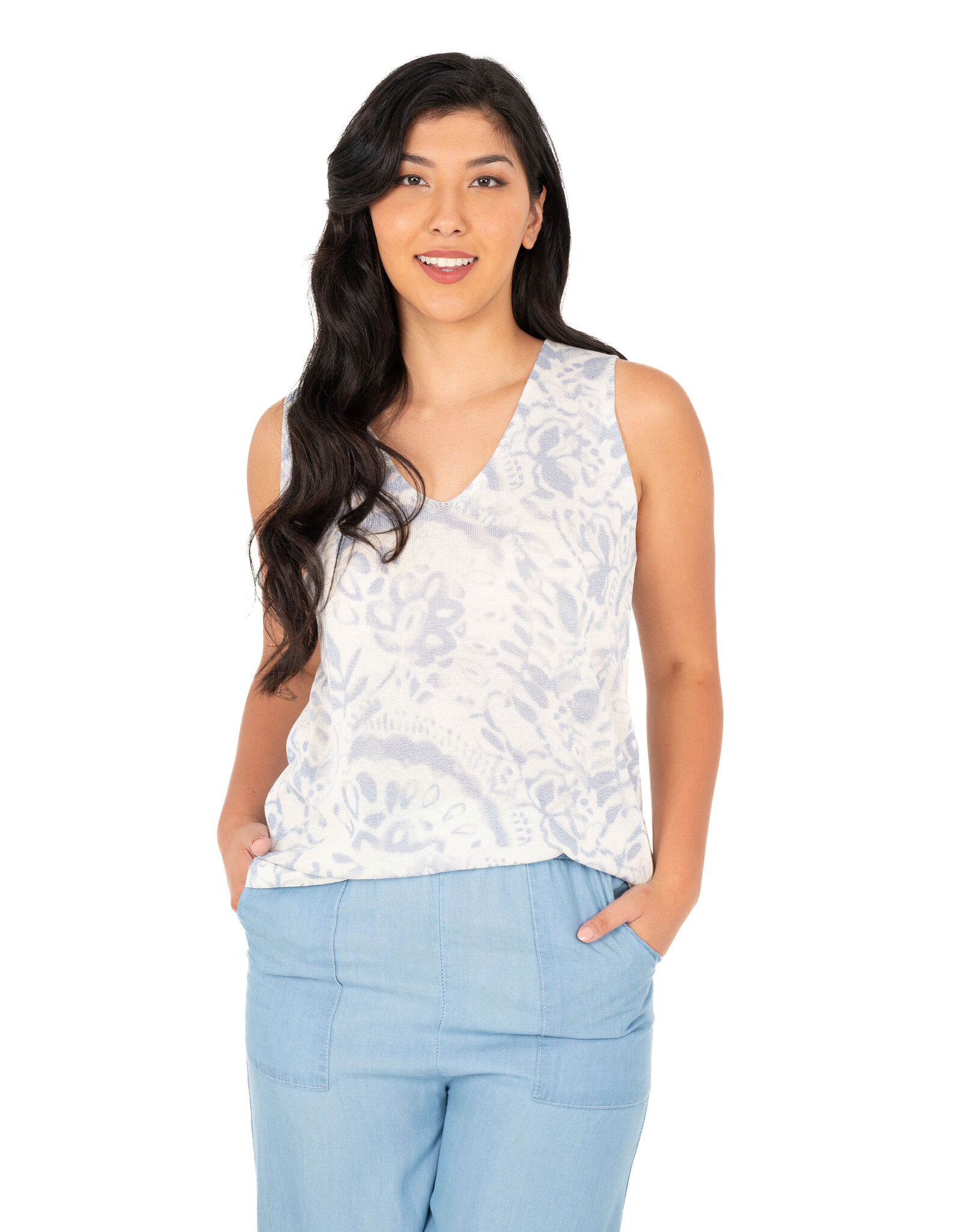 M Made in Italy M Knit V-Neck Printed Top