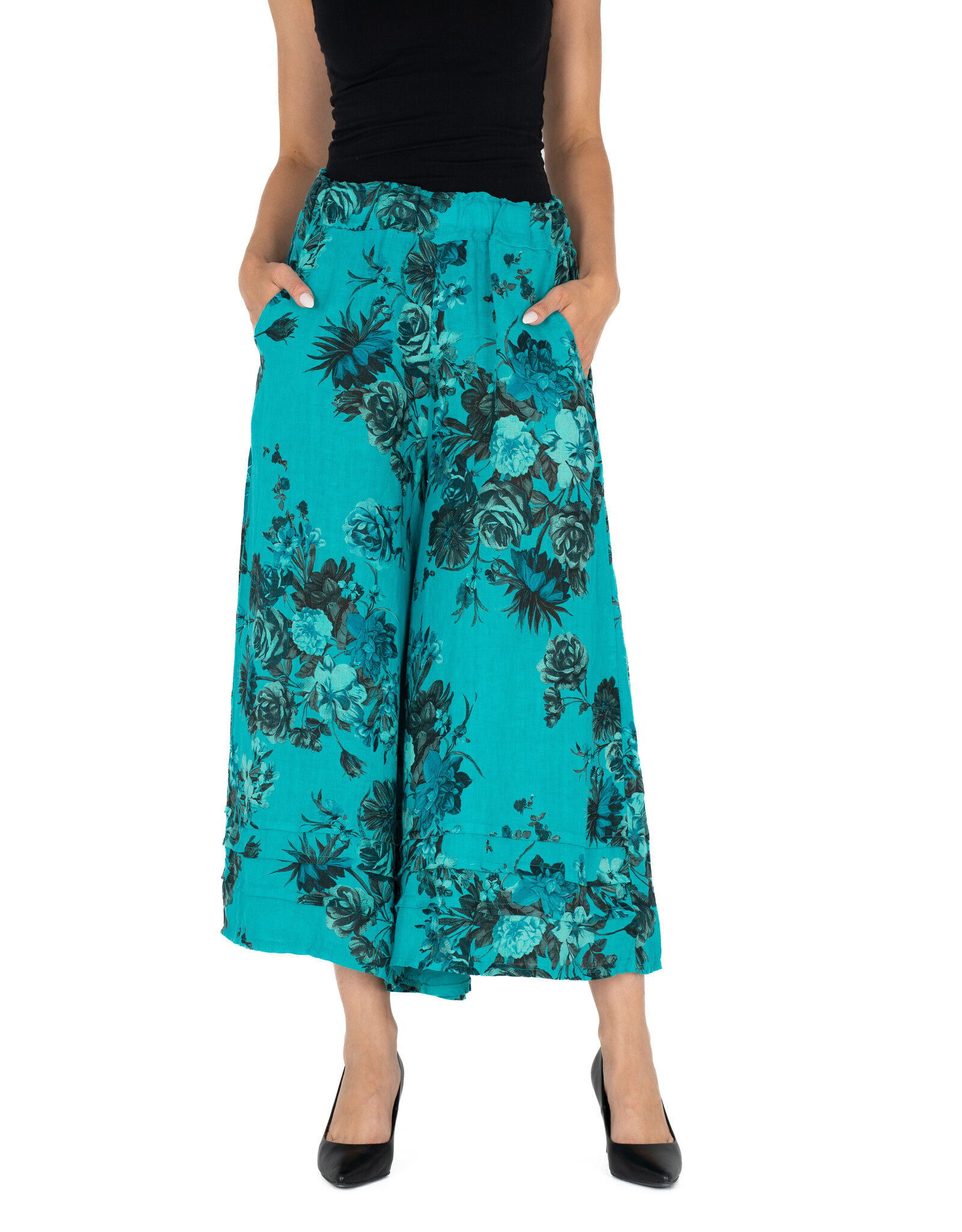 M Made in Italy Floral Print Linen Pant