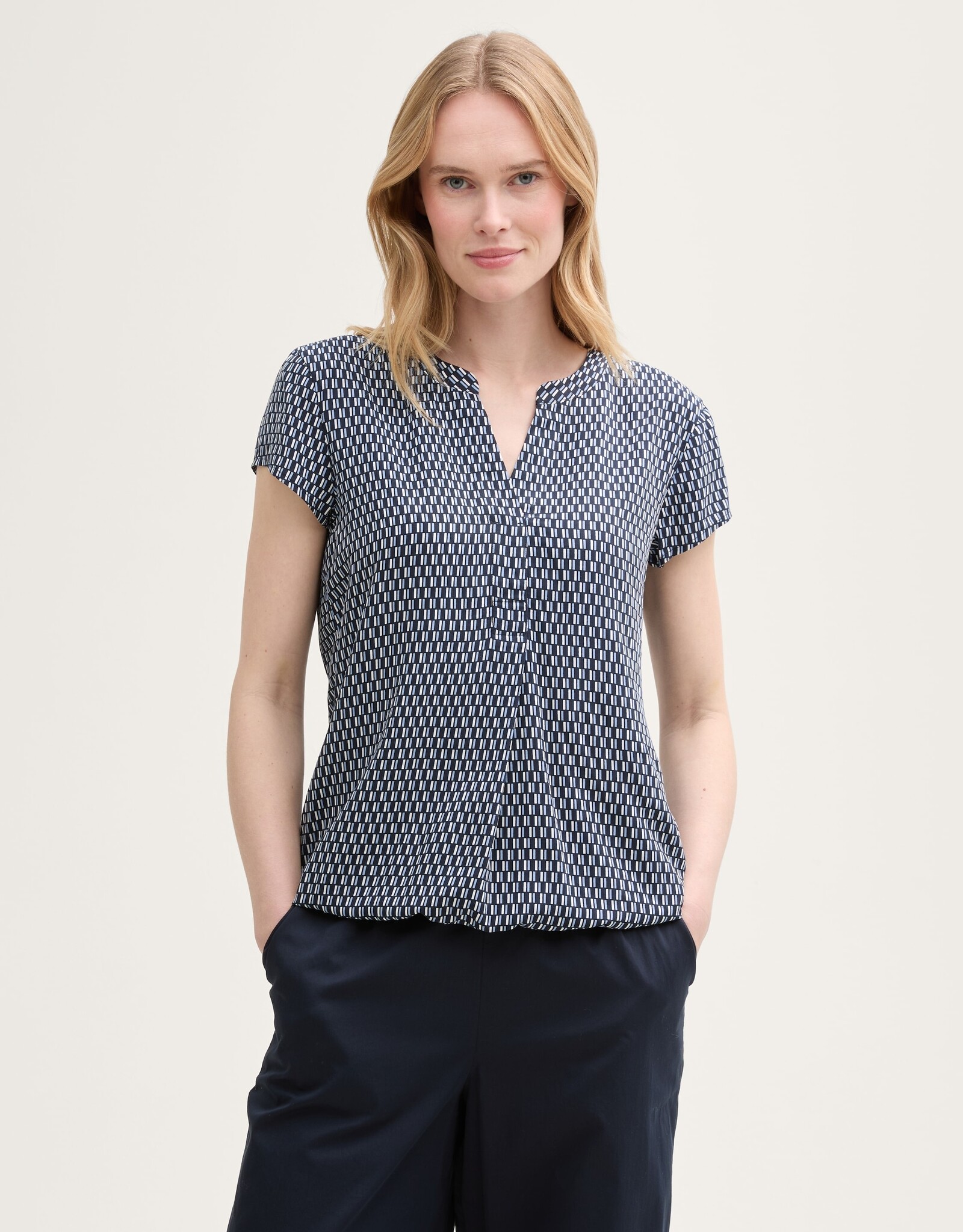 Tom Tailor Printed S/S Blouse w Elastic Hem