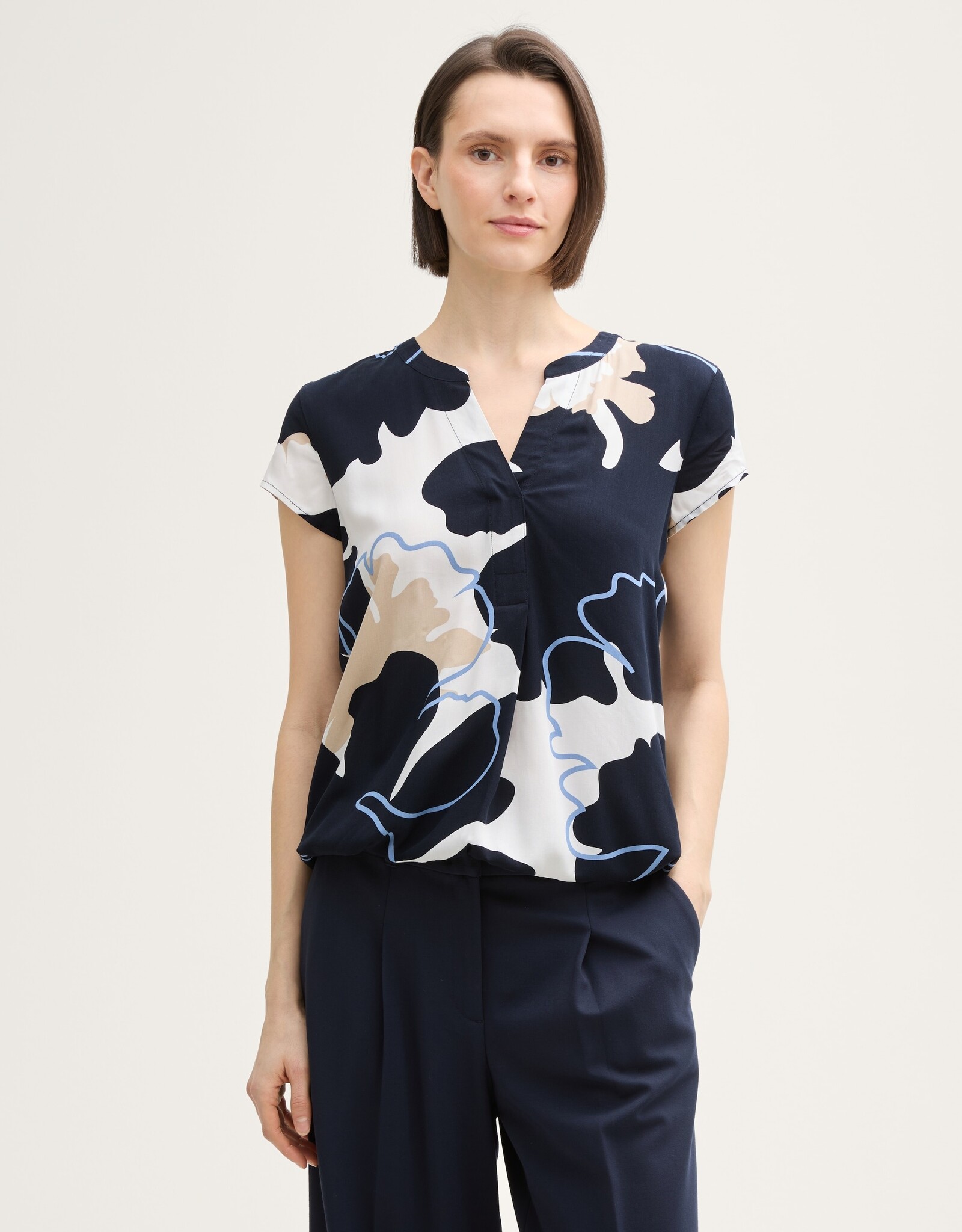 Tom Tailor Printed S/S Blouse w Elastic Hem