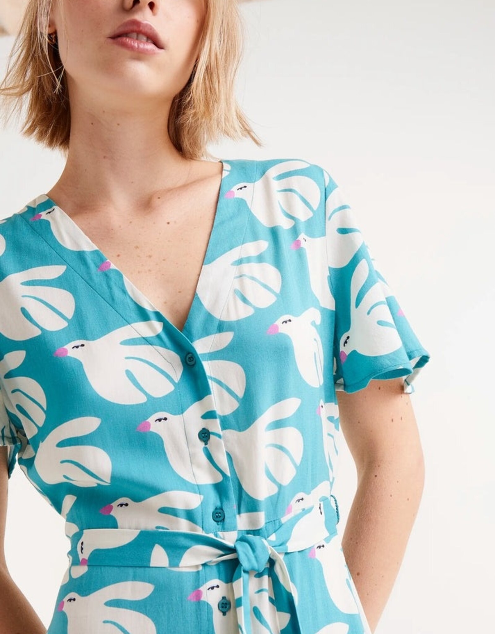 Compania Fantastica Bird Print S/S Button Dress