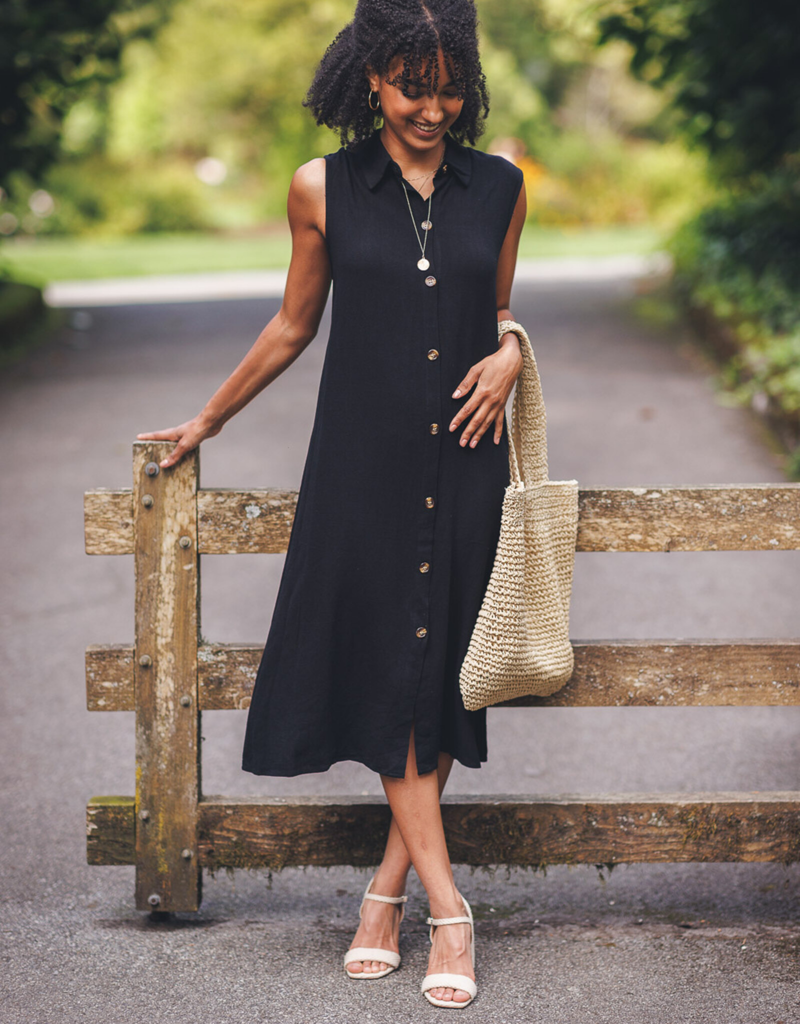 Papillon Sleeveless Linen Blend Button Front Dress