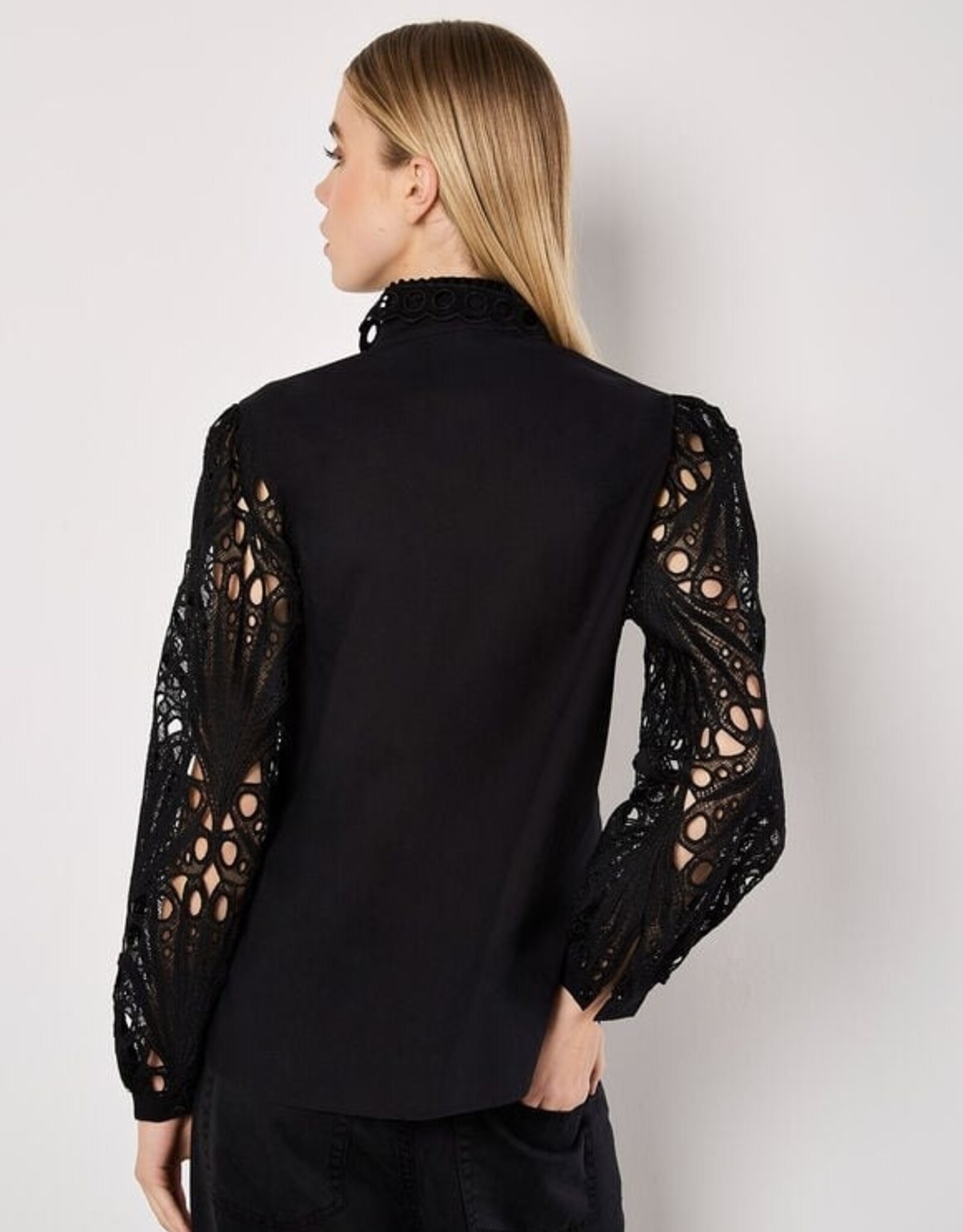 Apricot Lace Arm & Collar Poplin Shirt