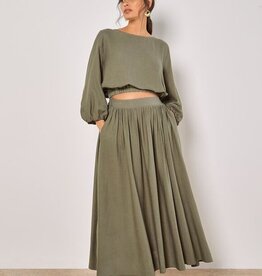 Apricot Linen Mix Bubble Hem Top