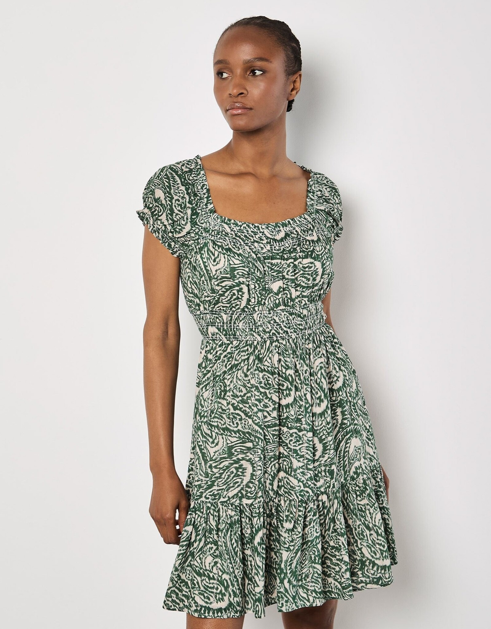 Apricot All Over Paisley Milkmaid Tier Mini Dress