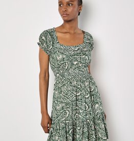 Apricot All Over Paisley Milkmaid Tier Mini Dress