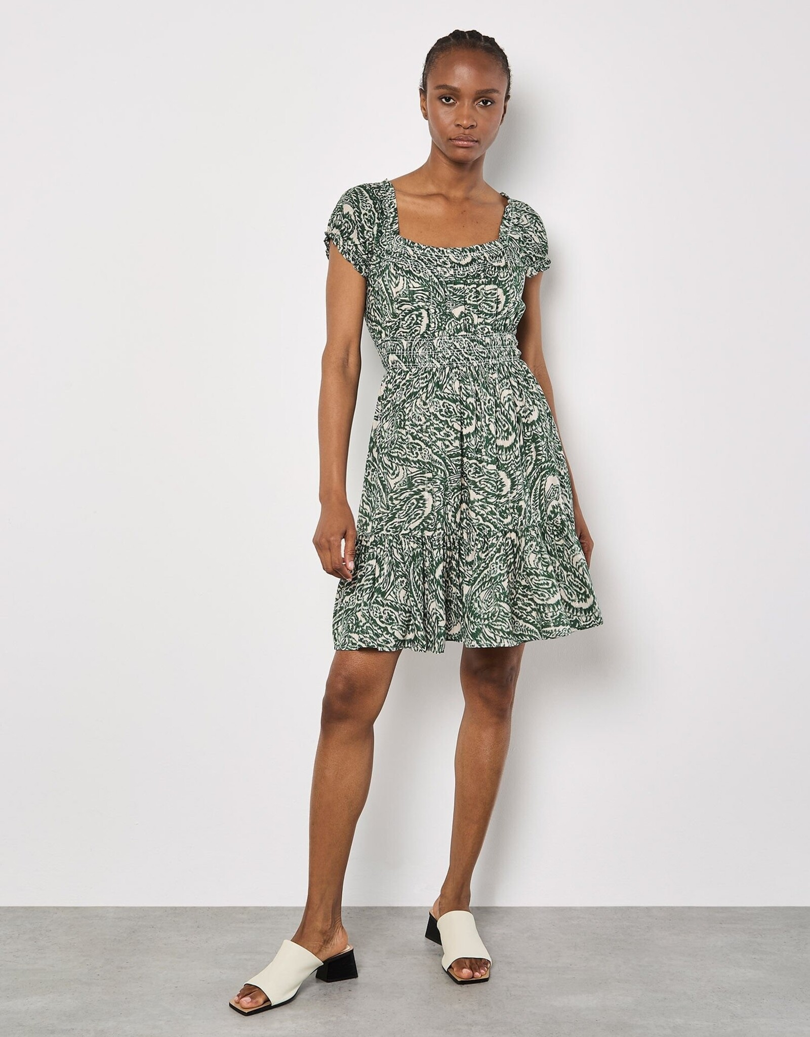 Apricot All Over Paisley Milkmaid Tier Mini Dress