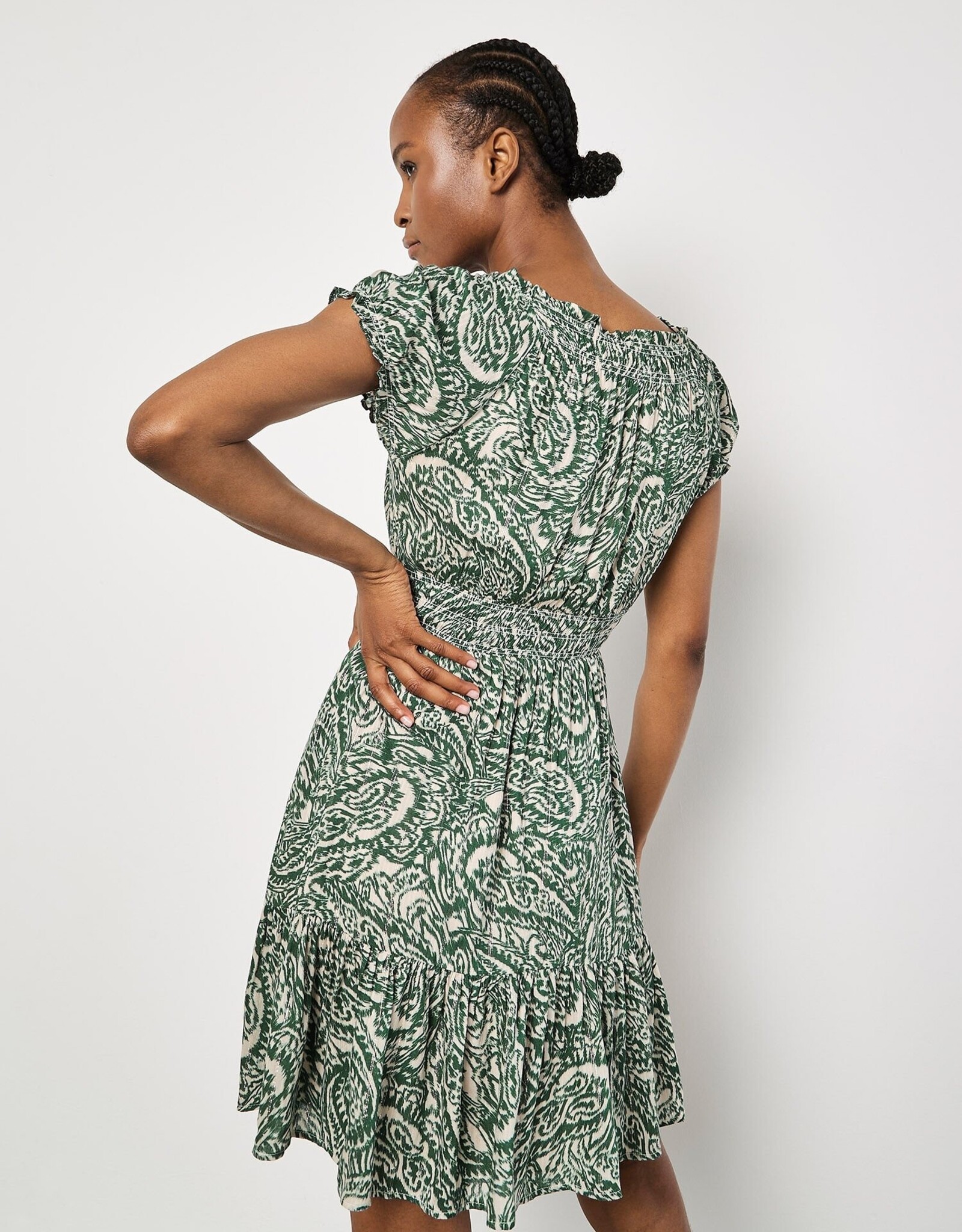 Apricot All Over Paisley Milkmaid Tier Mini Dress