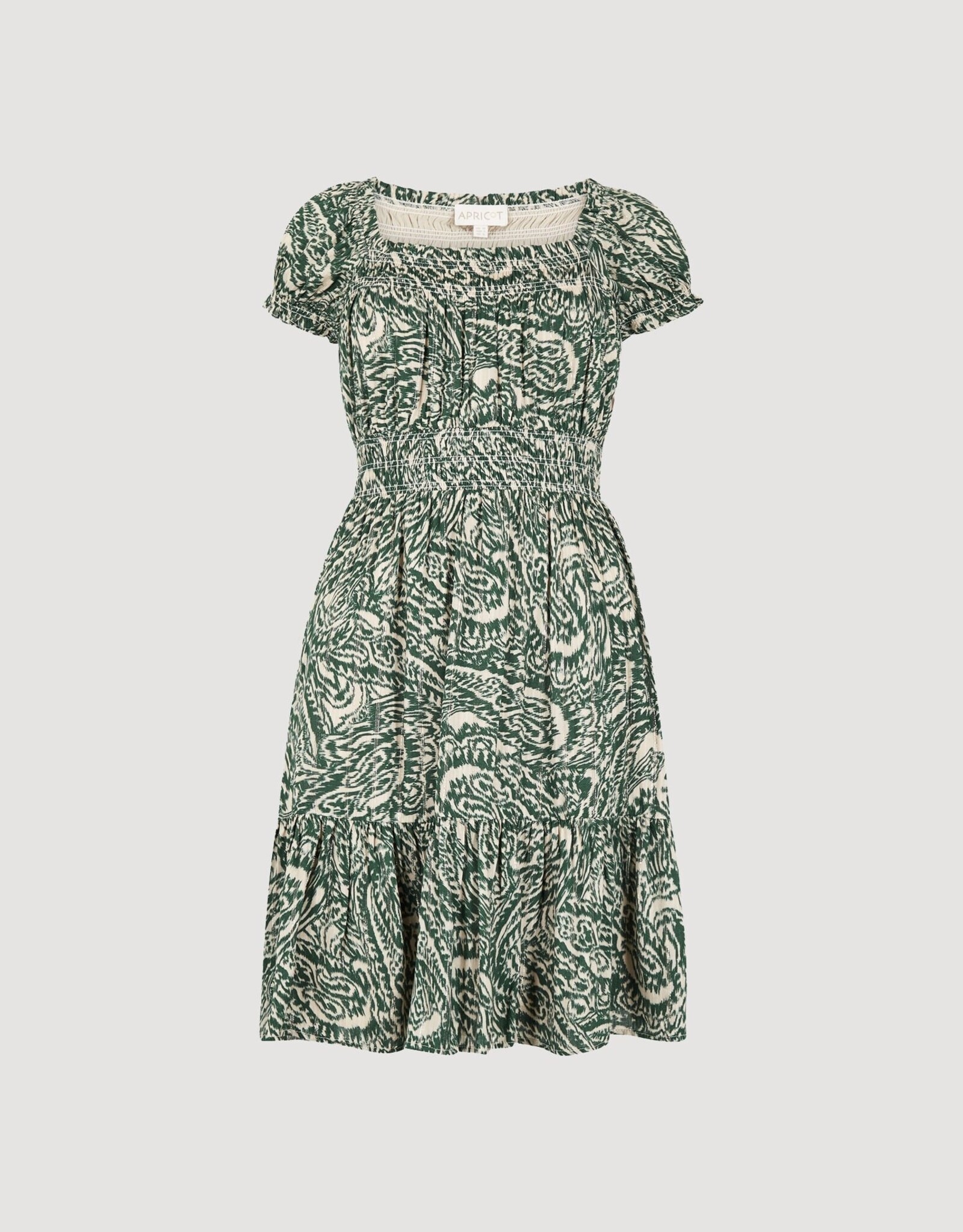 Apricot All Over Paisley Milkmaid Tier Mini Dress