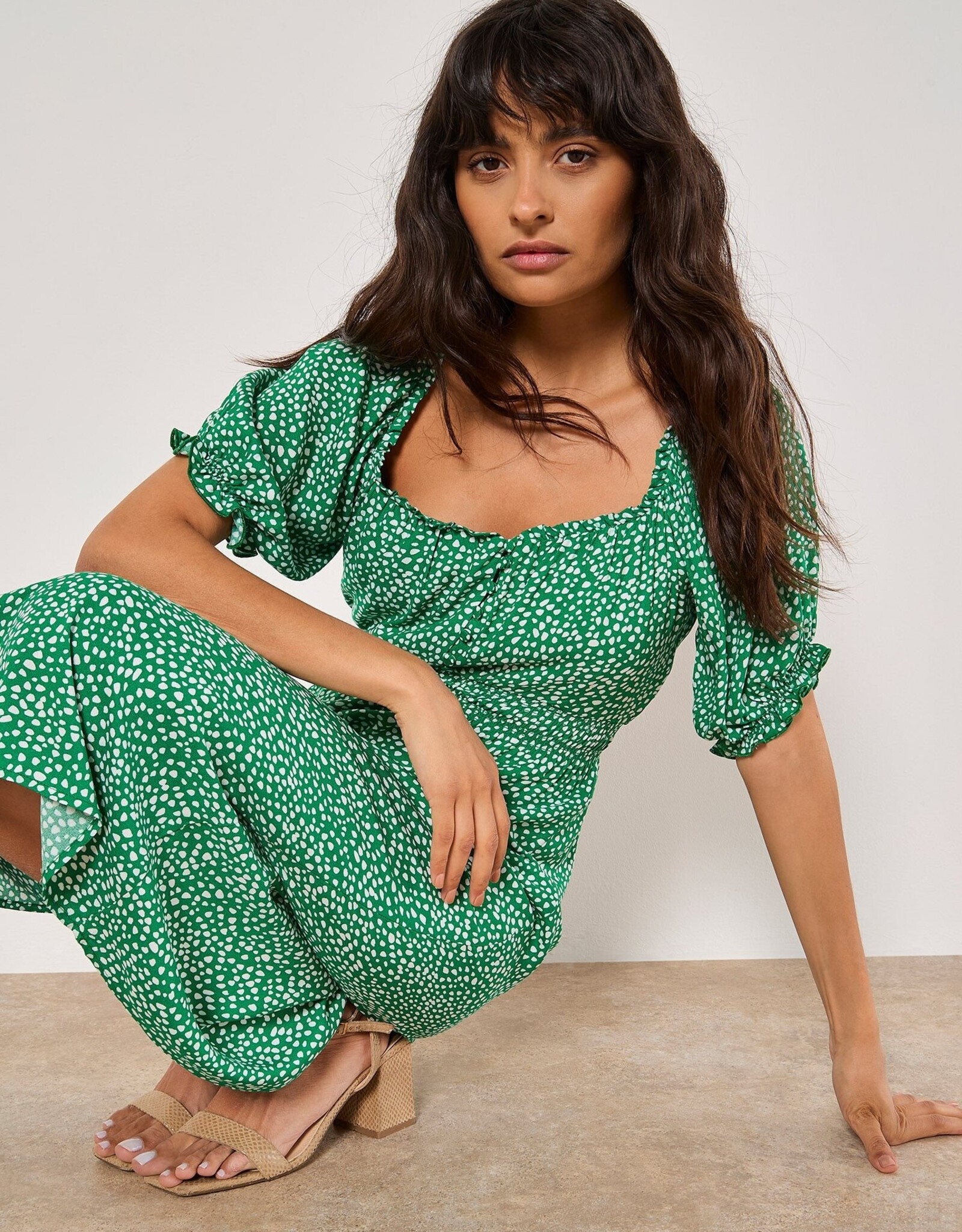 Apricot Dotty Constellation Button Detail Milkmaid Dress