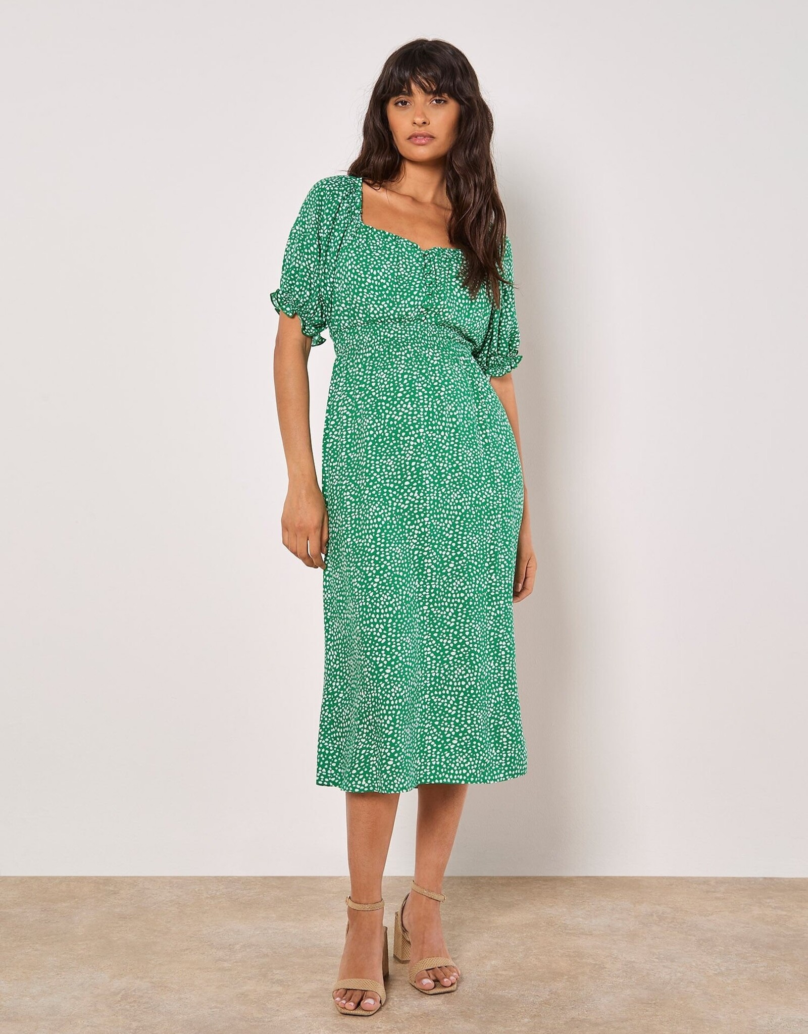 Apricot Dotty Constellation Button Detail Milkmaid Dress