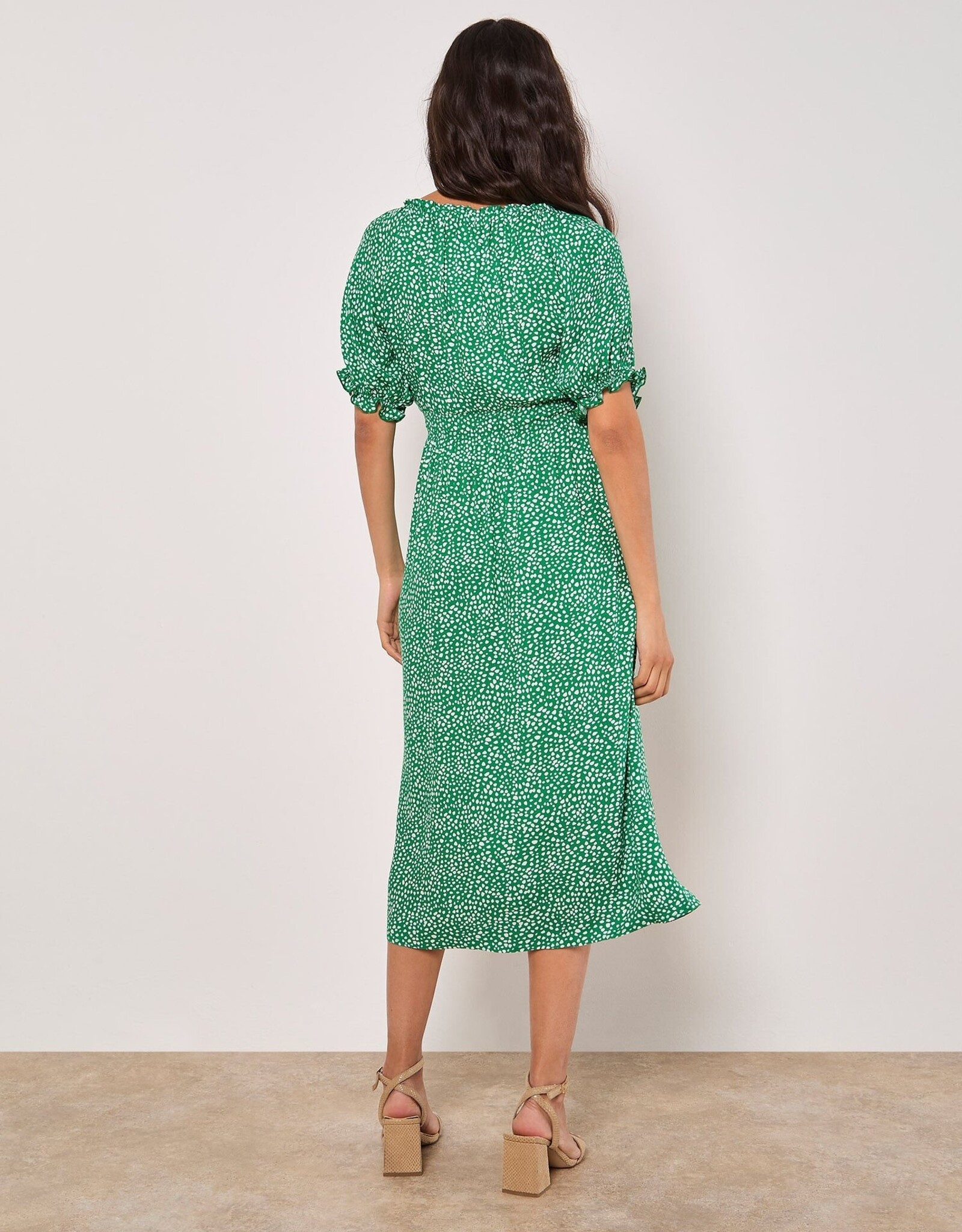 Apricot Dotty Constellation Button Detail Milkmaid Dress