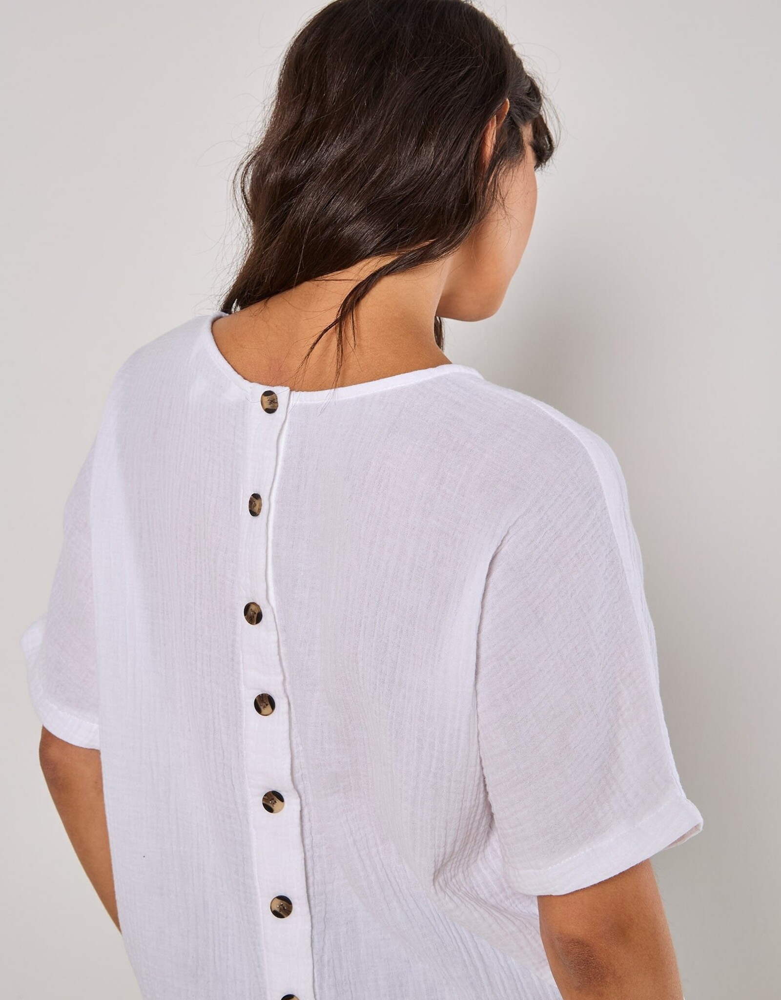 Apricot Tetra Button Back Curved Tee
