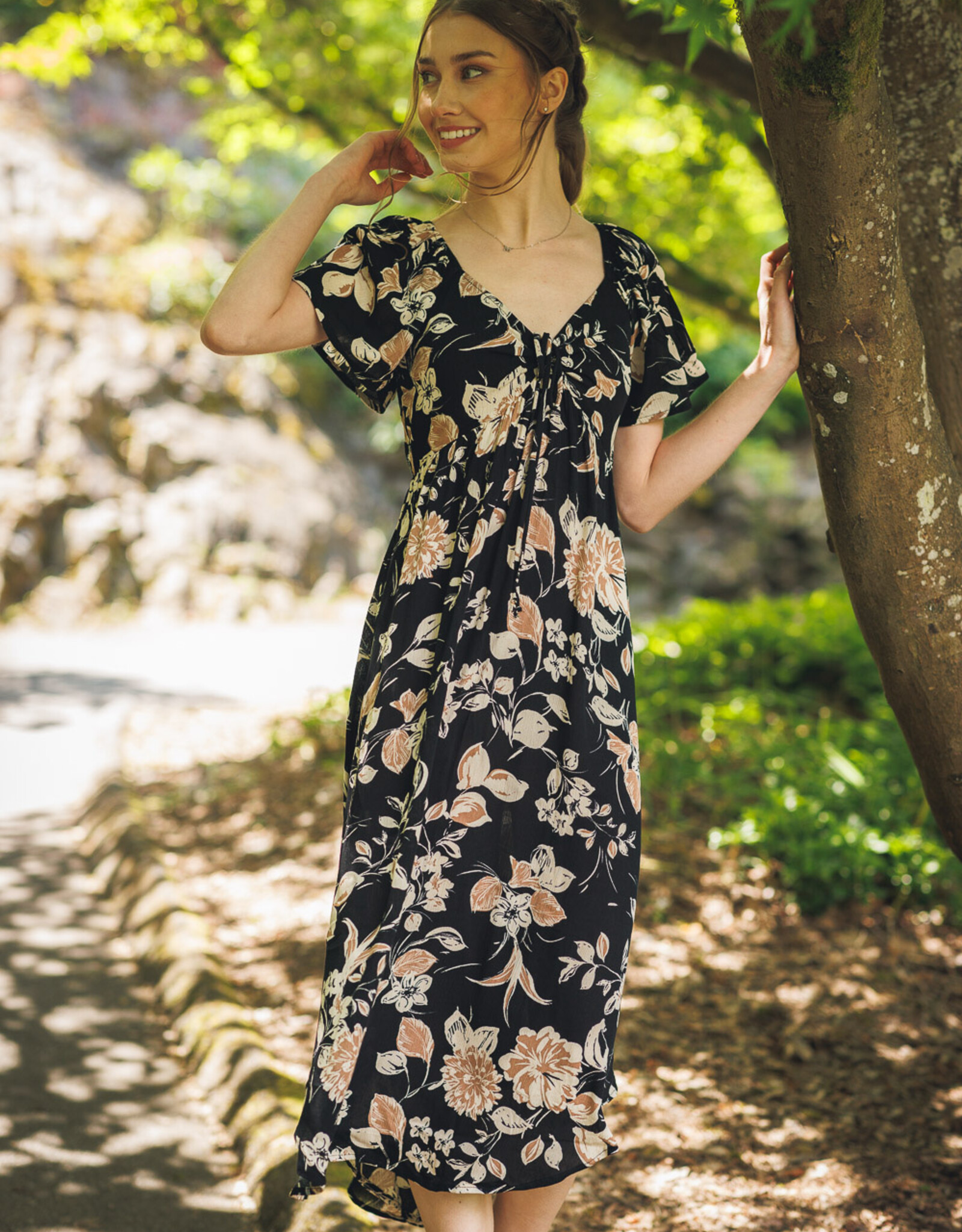Papillon Floral Off The Shoulder Puff Sleeve Dress