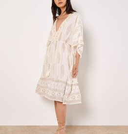 Apricot Paisley Boho Lurex V Neck Mini Dress