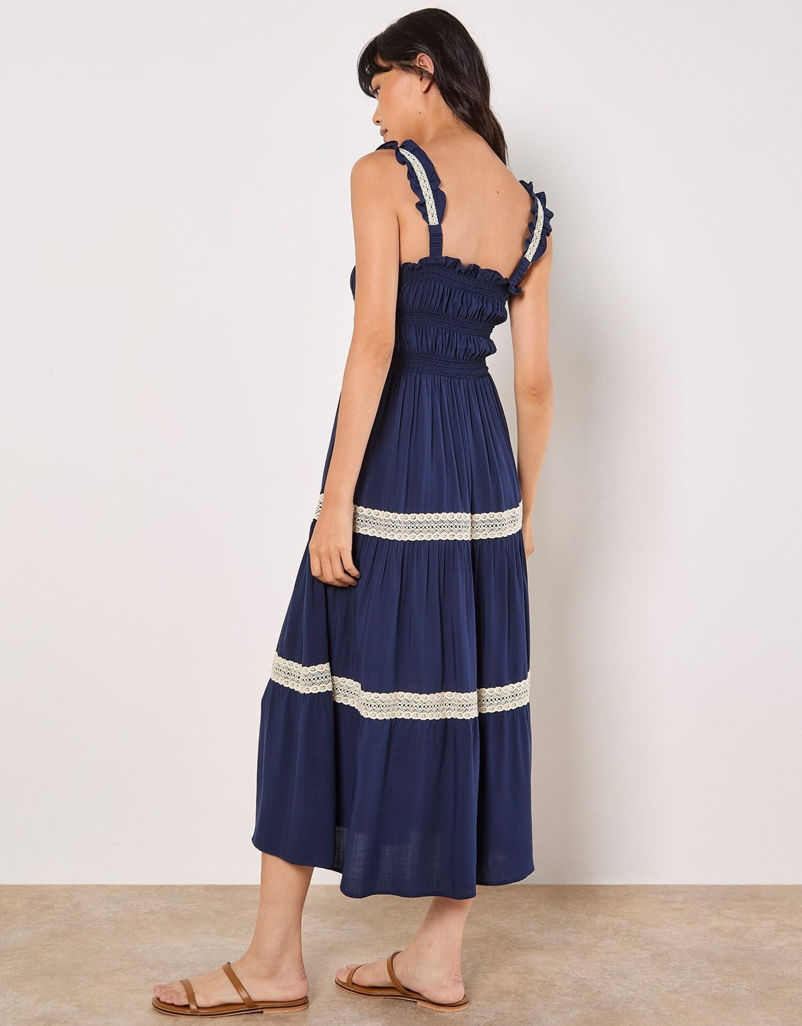 Apricot Smocked Nape Lace Dress