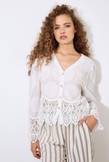 Apricot Embroidered Lace Hem Button Blouse