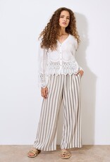 Apricot Embroidered Lace Hem Button Blouse