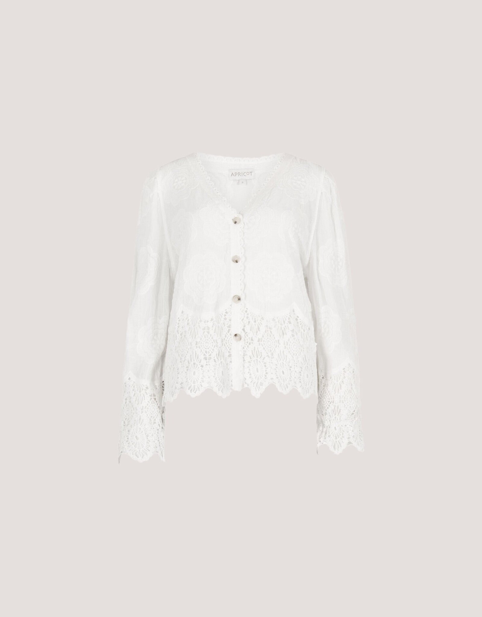 Apricot Embroidered Lace Hem Button Blouse