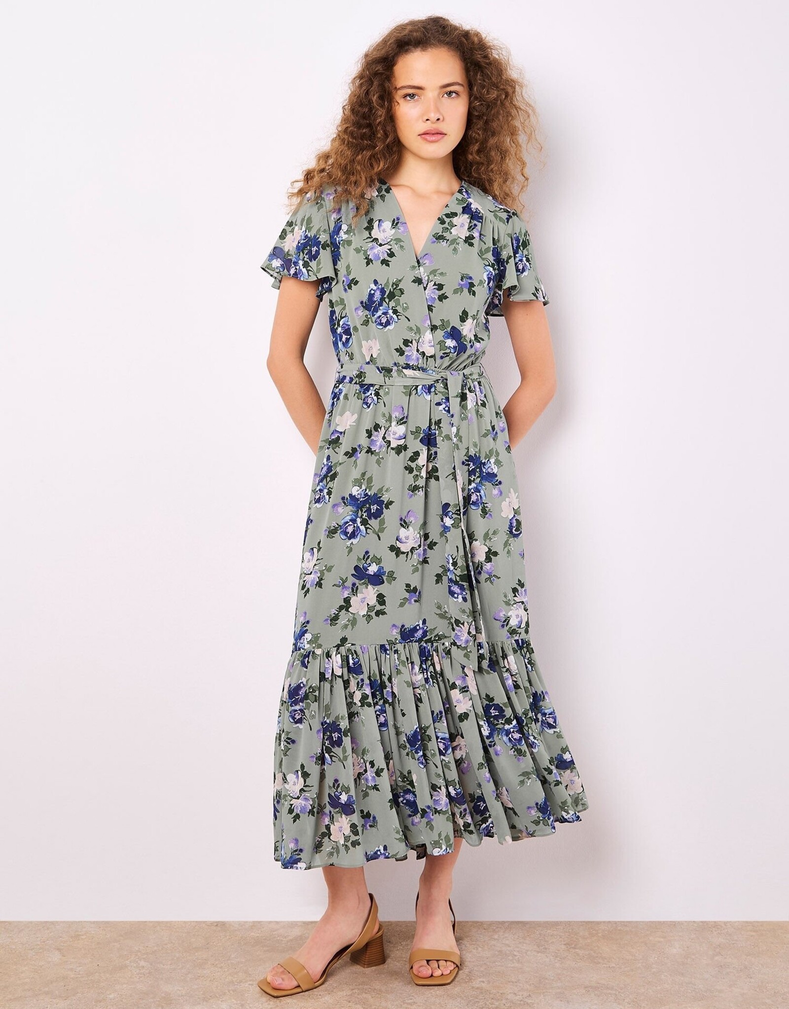 Apricot Angel Sleeve Wrap Dress