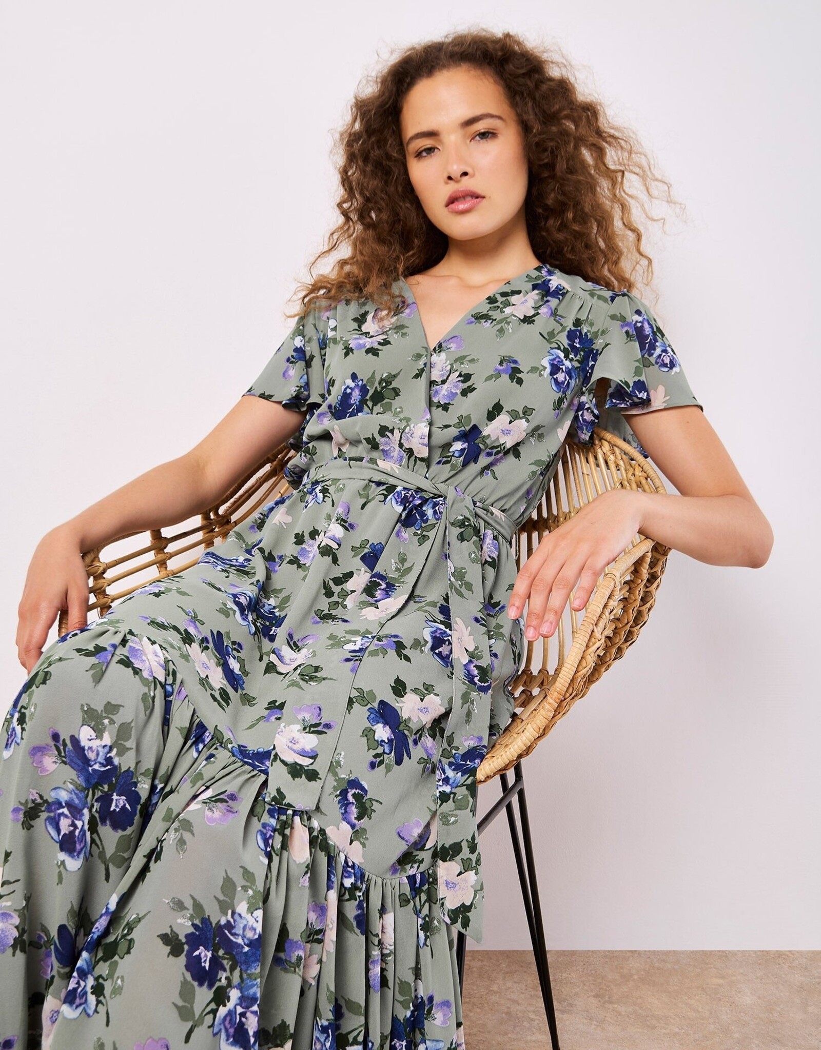 Apricot Angel Sleeve Wrap Dress