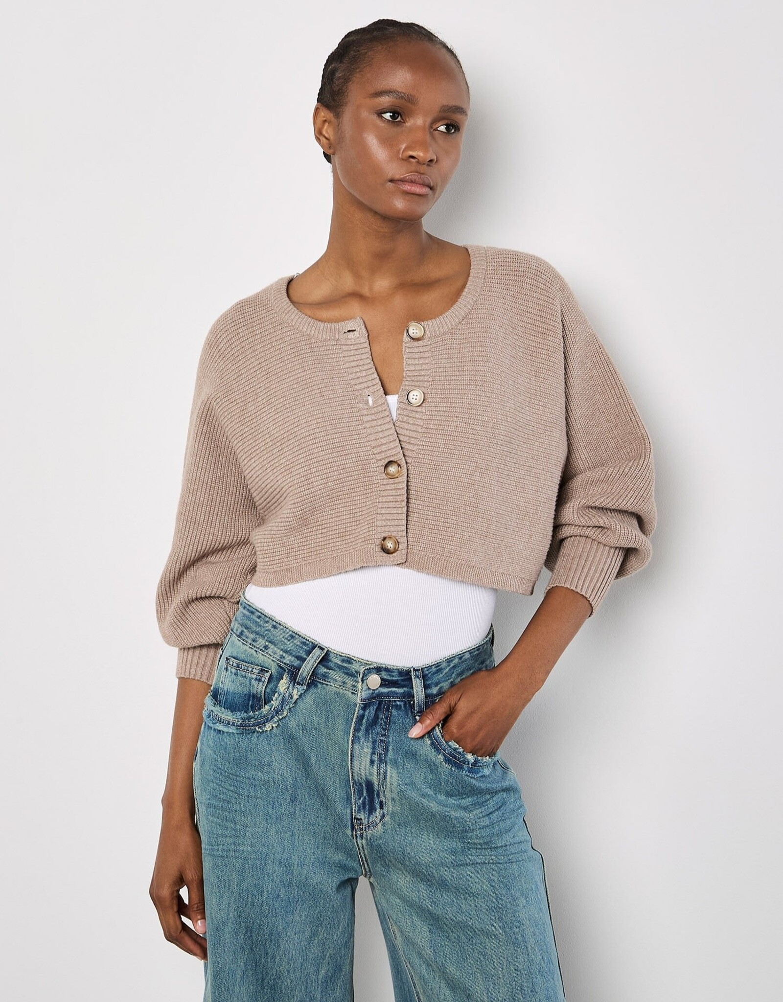 Apricot Ribbed Batwing Cropped Cardigan