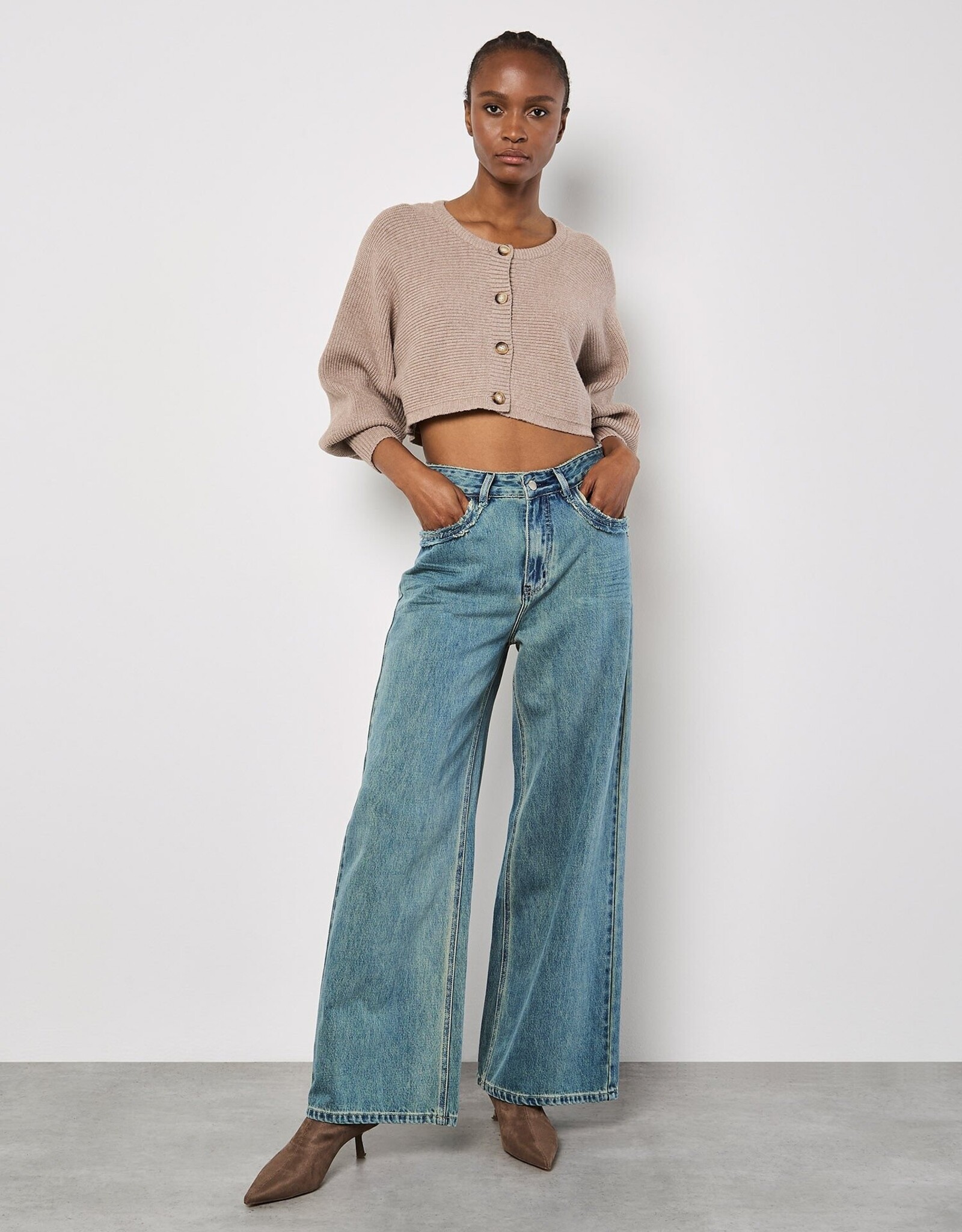 Apricot Ribbed Batwing Cropped Cardigan