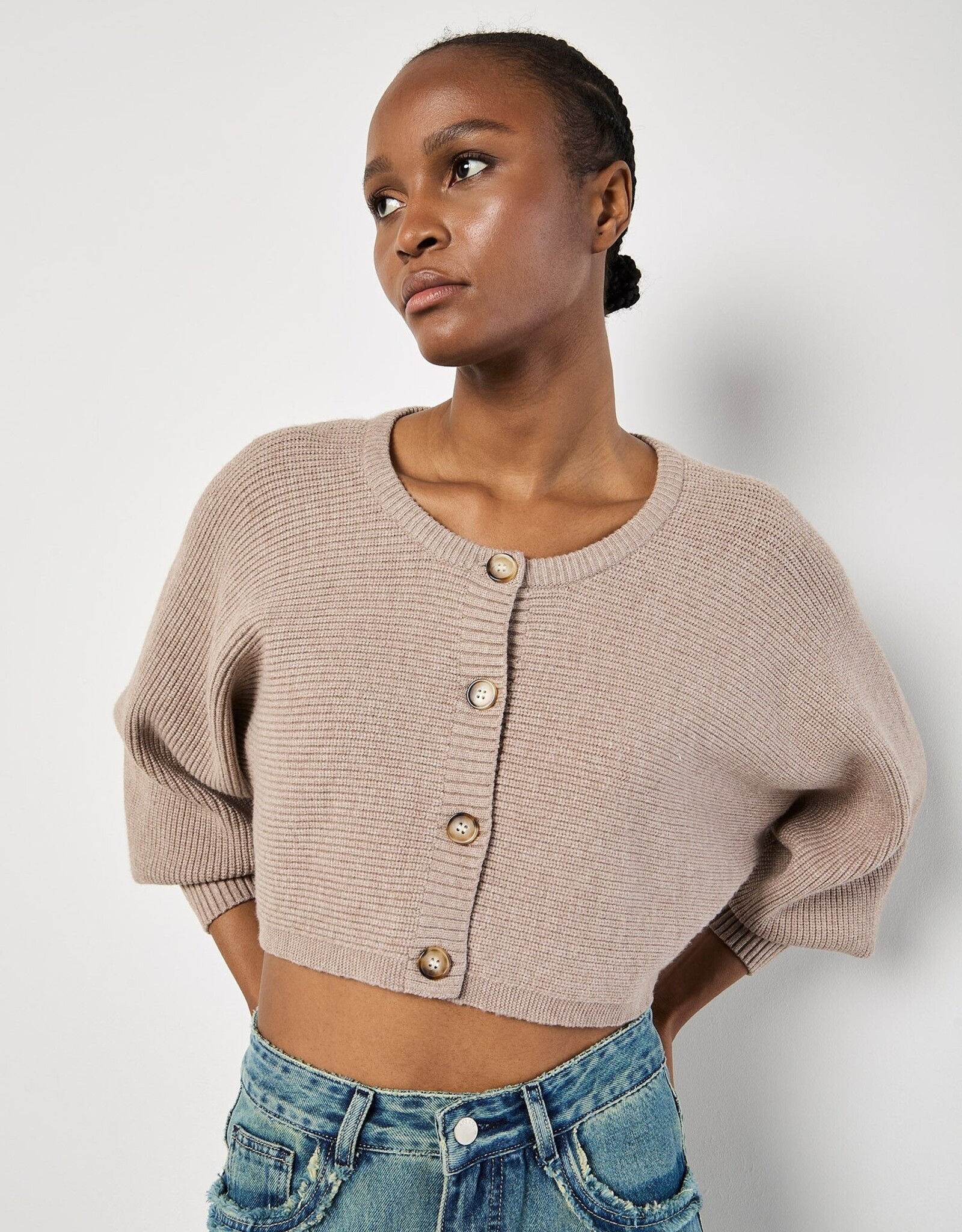 Apricot Ribbed Batwing Cropped Cardigan