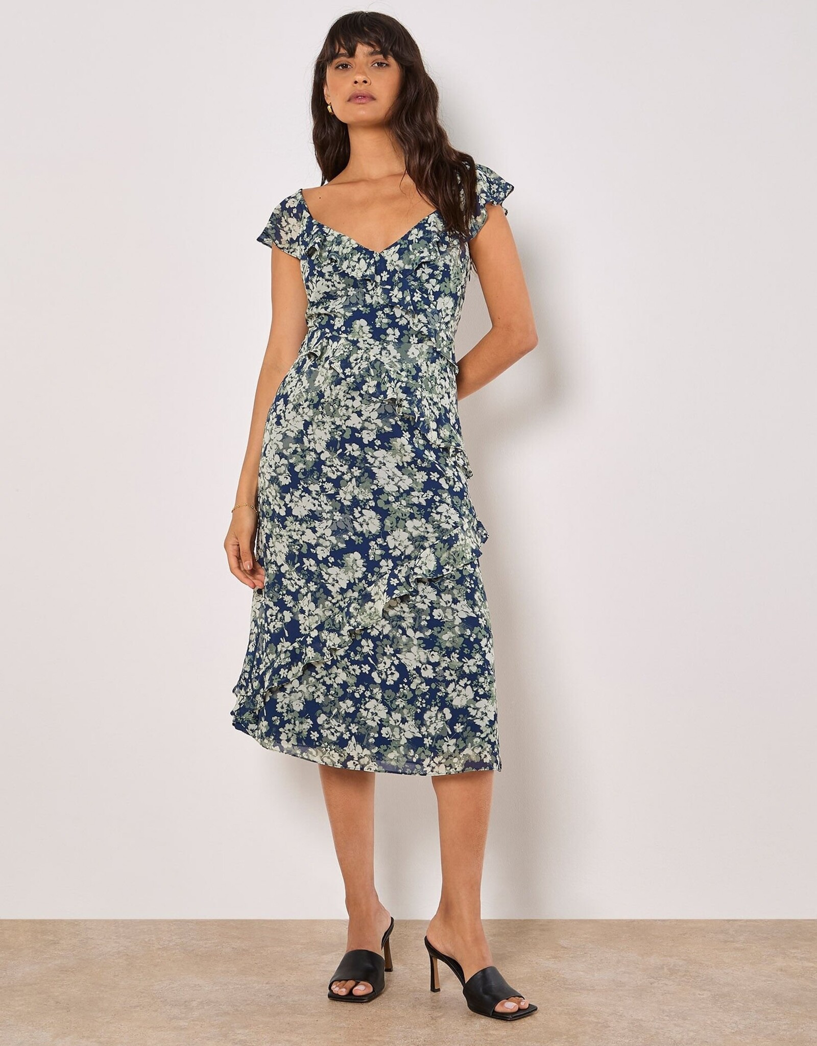 Apricot Asymetrical Ruffle Dress