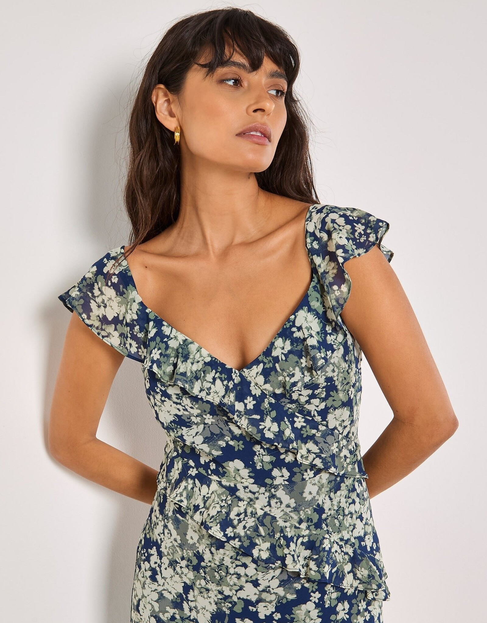 Apricot Asymetrical Ruffle Dress