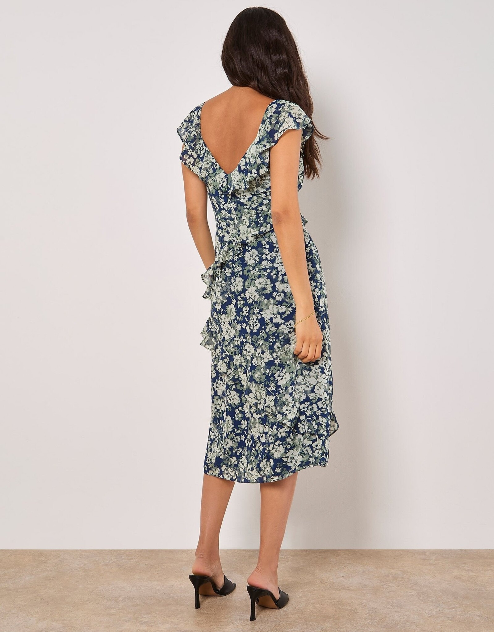 Apricot Asymetrical Ruffle Dress