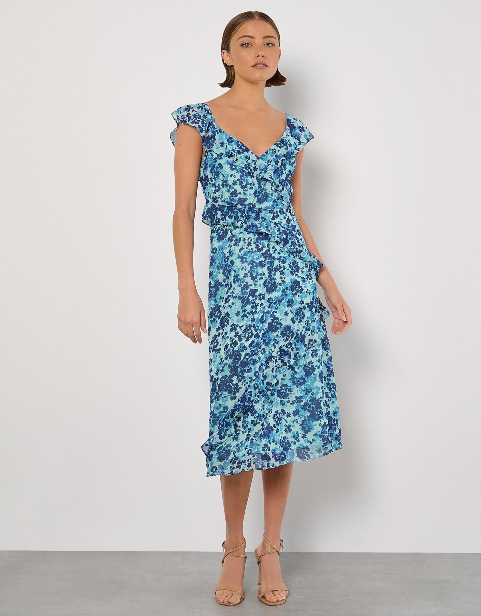 Apricot Asymetrical Ruffle Dress
