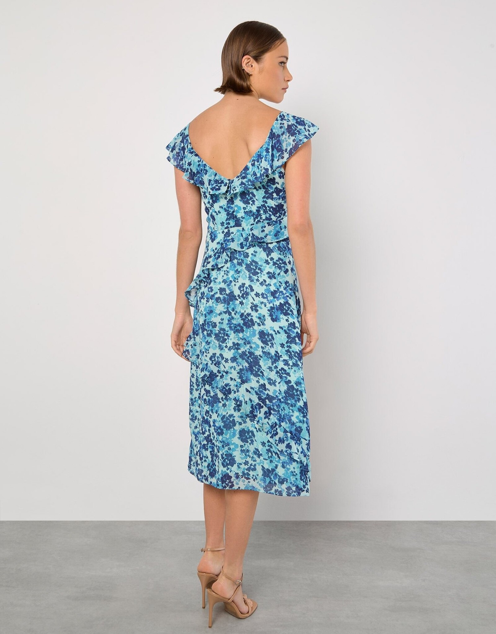 Apricot Asymetrical Ruffle Dress