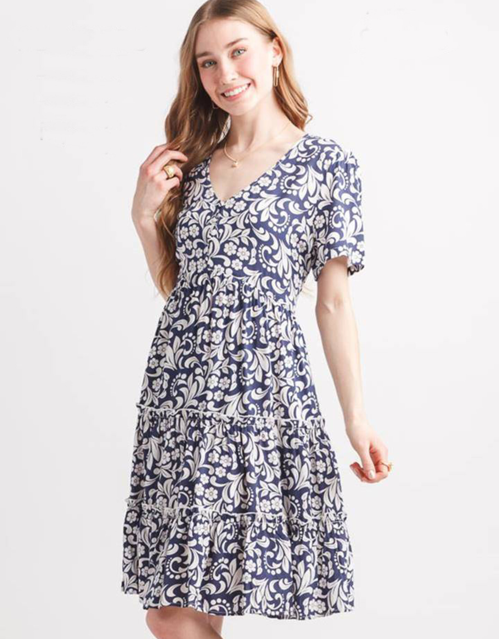Papillon S/S Tiered Floral Henley Dress