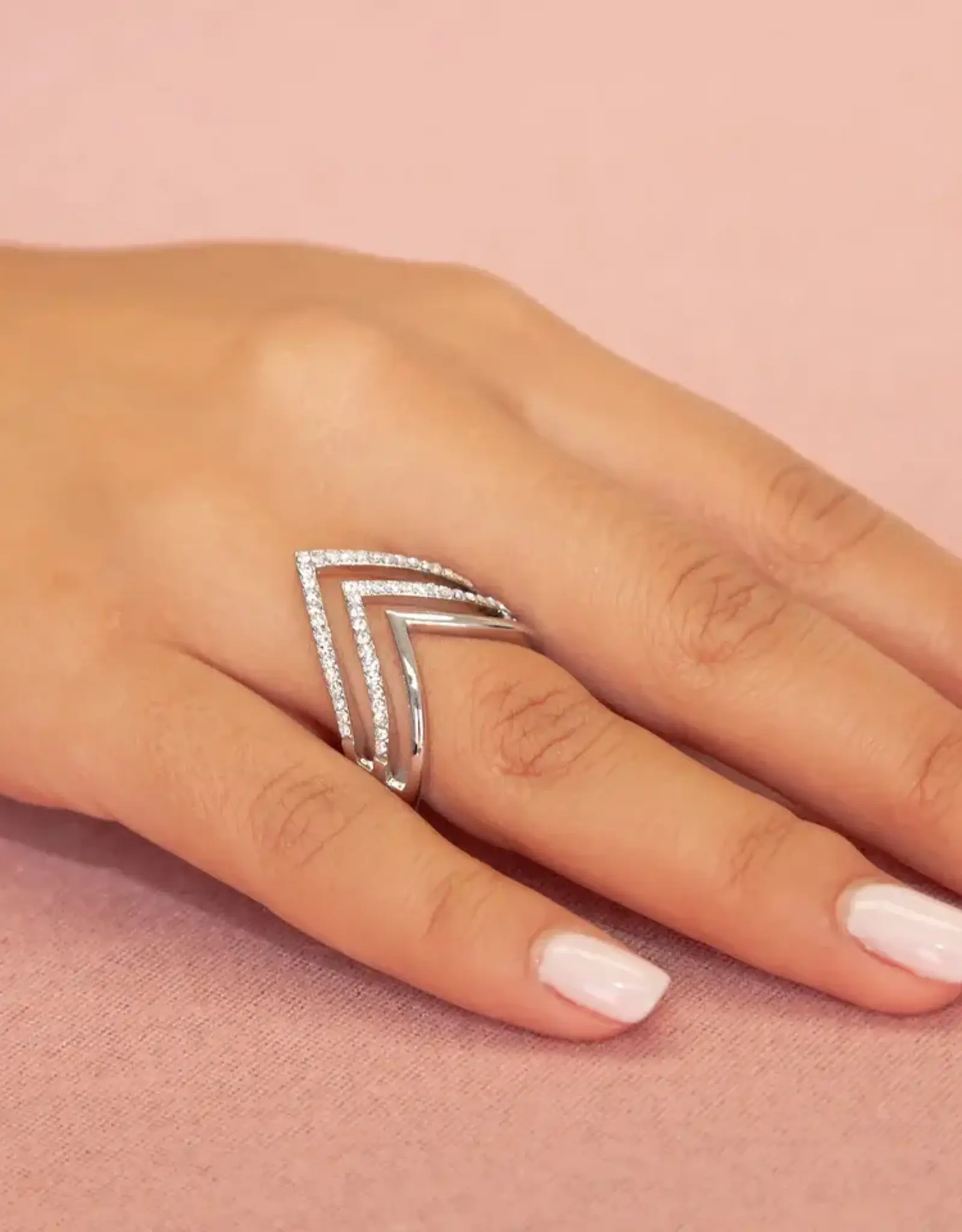 By Chance By Chance Ring Stretch Silver Plating w Triple V Design